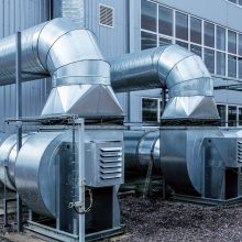 Side view of the modern high capacity industrial ventilation fans